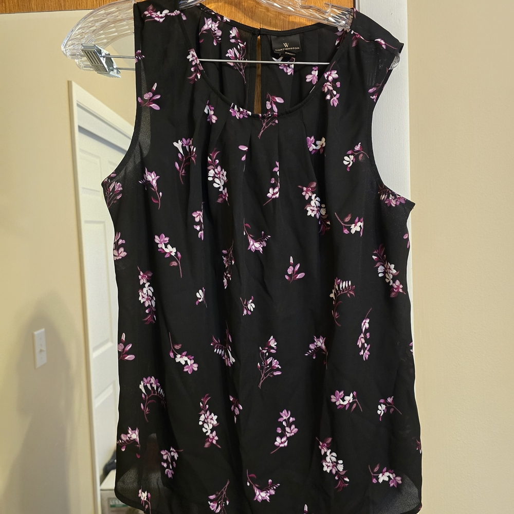 Worthington Black and Pink Floral Blouse